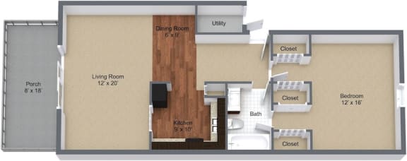 800 square foot 1-bedroom, 1-bathroom floor plan at Heritage On the River Apartments, Jacksonville, FL, 32210