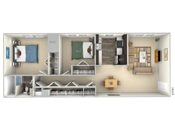 Berkley Dulles Glen 2 bedroom 1 bath furnished floor plan apartment in Herndon VA