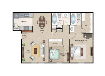 Magnolia floor plan layout at Arbors of Corsicana Apartments