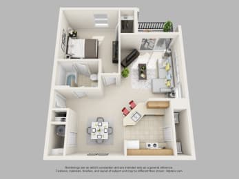 Weston Circle 1 Bedroom 1 Bathroom 3D Floor Plan