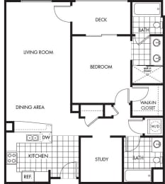 Floor Plan  Horizons at Calabasas 1Bed 2Bath &#x2B; Study Plan A Floorplan
