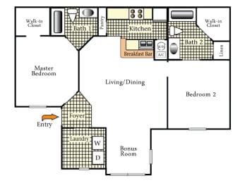 B1 floorplan - two bed two bath