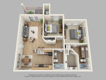 2 Bedrooms and 2 Bathrooms Floor Plans at The Palmera on 3009, Schertz, TX, 78154