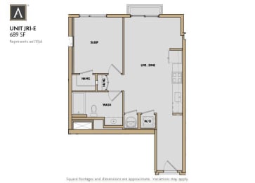 1 Bedroom Y 1 Bath Floor Plan   at Aertson Midtown, Nashville