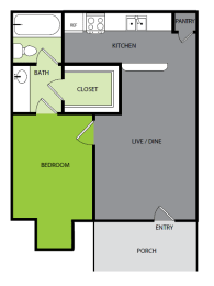 1 bedroom 1 bathroom Floor plan at Bend at Oak Forest, Houston, TX, 77092