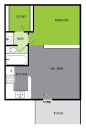 1 bedroom 1 bathroom A Floor plan at Bend at Oak Forest, Houston, TX