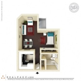 400 square feet floor plan Studio 3D furnished