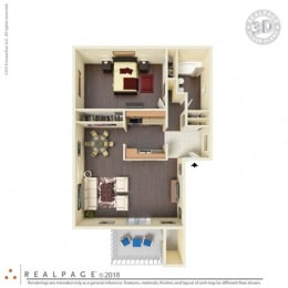 1 Bed, 1 Bath, 790 square feet floor plan