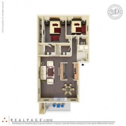 2 Bed, 2 Bath, 1025 square feet floor plan