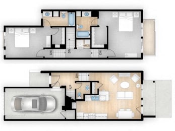 2 Bed 2 Bath 1206 square feet floor plan Spruce