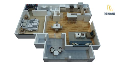 1 Bed - 1 Bath, 717 sq ft, A floor plan