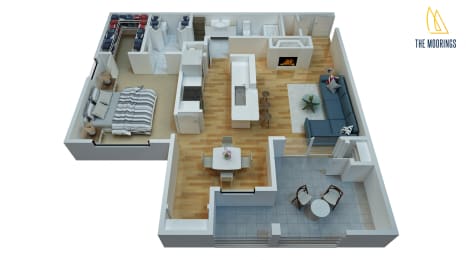 1 Bed - 1 Bath, 842 sq ft, B floor plan