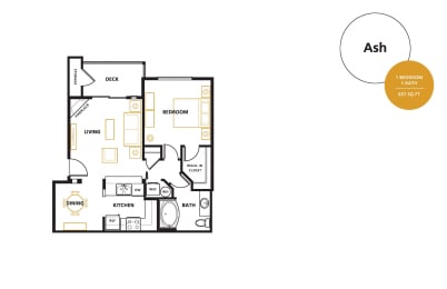 Floor Plan  Ash, 1 br, 1 ba, 657 sq. ft.