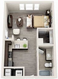 1 Bed 1 Bath 504 square feet floor plan 3d furnished Telfair