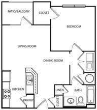 1 Bed 1 Bath, 691 square feet floor plan The Alabama