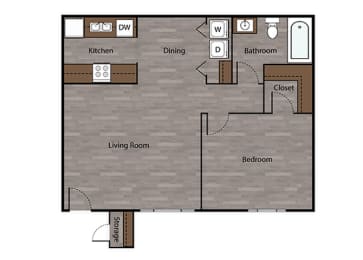 1 Bed - 1 Bath |628 sq ft Large One Bedroom floorplan