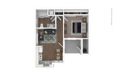 1 Bed 1 Bath 562 square feet floor plan 3d furnished