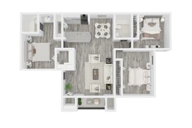 3 Bed - 2 Bath, 1144 sq ft floorplan