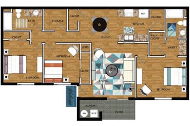 3 Bed 2 Bath 1182 square feet furnished floor plan THE MARKET
