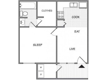 floor plan 1 Bed - 1 Bath, 550 sq ft, The Peppercorn (P)