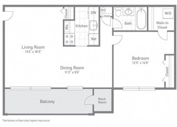 Burke Floor Plan at Gainsborough Court Apartments, Fairfax