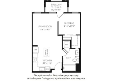Floor Plan  S1-W Studio Floor Plan at Blu Harbor by Windsor, Redwood City, CA