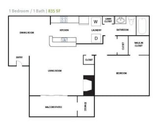 Floor Plan 1 Bedroom 1 Bathroom