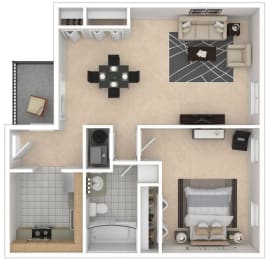 Mayfair Apartments, Virginia Beach, 1x1 3D floorplan