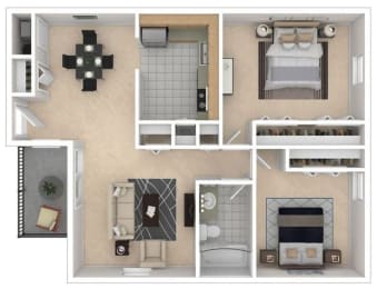 Mayfair Apartments, Virginia Beach, 2x1 3D floorplan