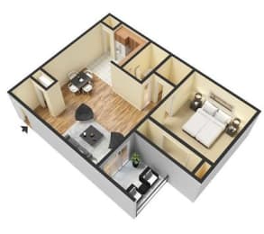 River Breeze Apartments, Newport News Virginia, 1x1 York 3D floorplan