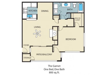 Garnet Floorplan 1 Bedroom 1 Bath 735 Total Sq Ft at Rosemont Apartments, Roswell, GA 30076