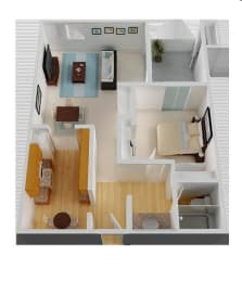 One Bed, One Bath Floorplan with Closed Kitchen at Castlewood Apartments in Walnut Creek,CA