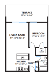 One Bedroom Floor Plan at The Morgan, Lafayette, CA