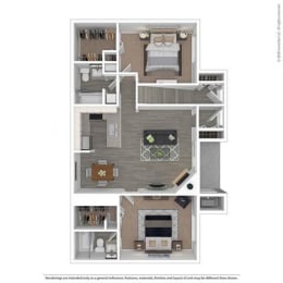 2 Bedroom 2 Bathroom Floor Plan at The Villas at Northstar, Michigan, 48105