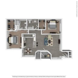 2 Bedroom 2 Bathroom Floor Plan at The Villas at Main Street, Michigan, 48103