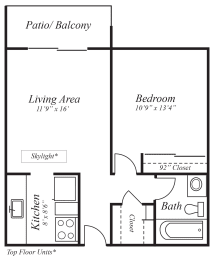 1 Bed 1 Bath Floor Plan at Broadmoor Springs, Colorado Springs, CO, 80906