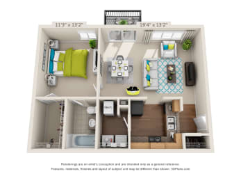 The Point - 1 bedroom X 1 bath floor plan - 683 sq. ft. - Classic