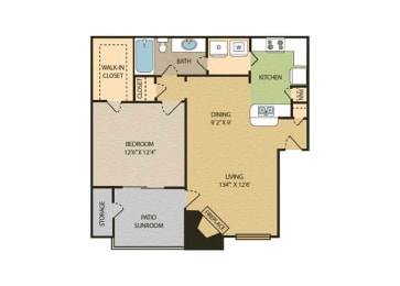 1 bedroom 1 bathroom floor plan B at The Glen at Highpoint, Dallas