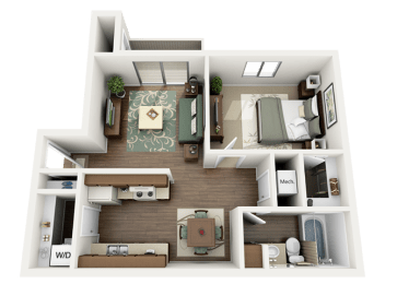 1 bedroom 1 bathroom floor plan at Monument Ridge Apartments, Flagstaff