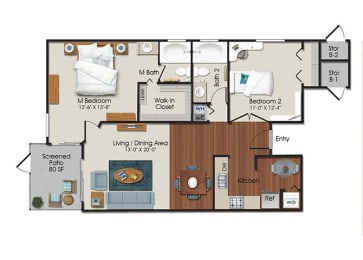 2 Bedrooms and 2 Bathrooms Floor Plans at Water&#x27;s Edge Apartments, Sunrise, FL, 33351