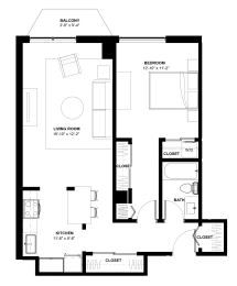 Floor Plan 1 Bedroom - 1 Bathroom