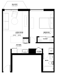 Floor Plan Jr 1 Bedroom - 1 Bathroom