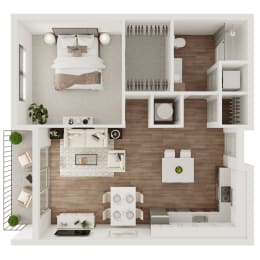Floor Plan 1 Bedroom, 1 Bathroom - 748 SF