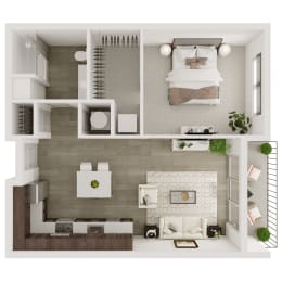 Floor Plan 1 Bedroom, 1 Bathroom - 695 SF
