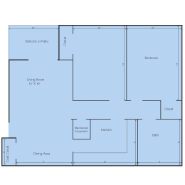 Floor Plan 2 Bedroom, 1 Bathroom