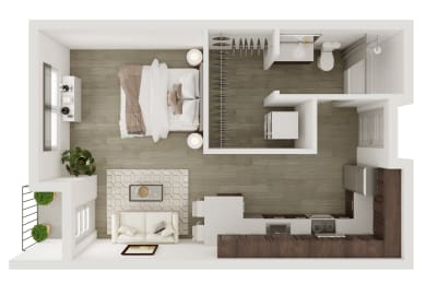 Floor Plan 0 Bedroom, 1 Bathroom - 509 SF