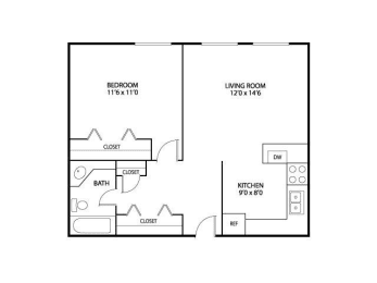 Floor Plan  Ridgewood Arches Apartments in Minneapolis, MN 1 Bedroom 1 Bath