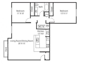 Whimsical Pig Apartments Spokane Valley, Washington 2 Bedroom 1 Bath 2D Floor Plan