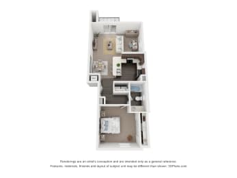 One Bedroom End Style floor plan at Chase Creek Apartment Homes in Huntsville, AL