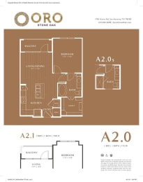 Oro Stone Oak Apartments A2 and A2.1 Floor Plan